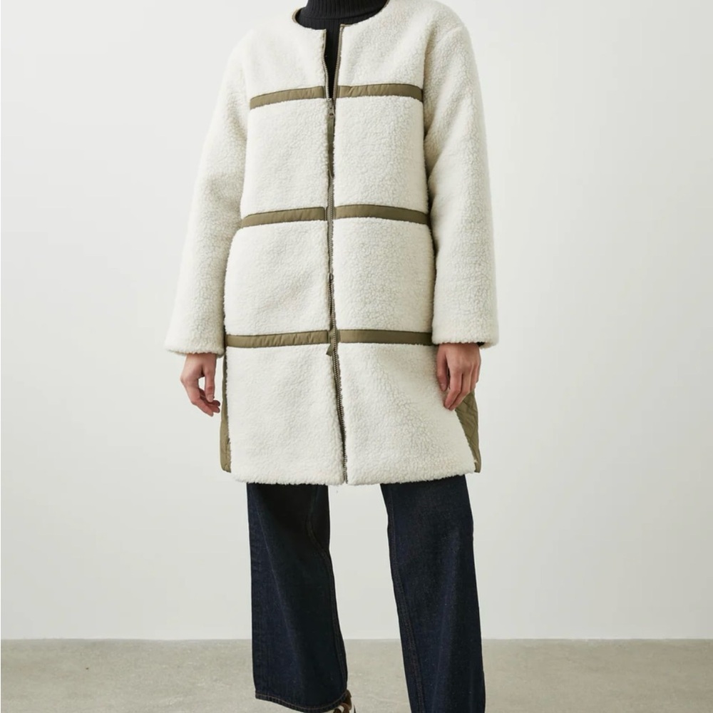 Rails Women's White and Olive Shearling Quilted Reversible Coat